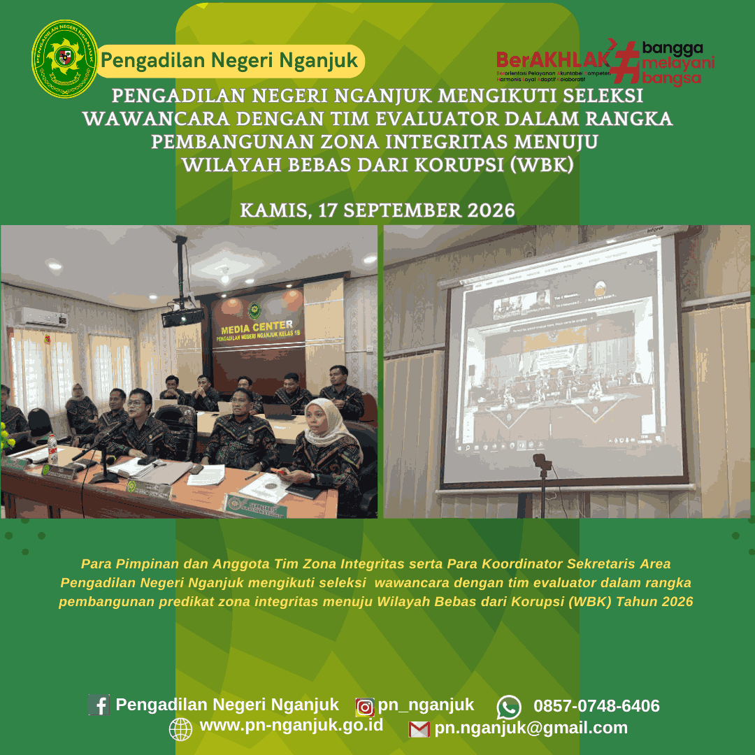 Pengadilan Negeri Nganjuk Mengikuti Seleksi Wawancara Evaluasi Pembangunan Zona Integritas Menuju WBK Tahun 2026