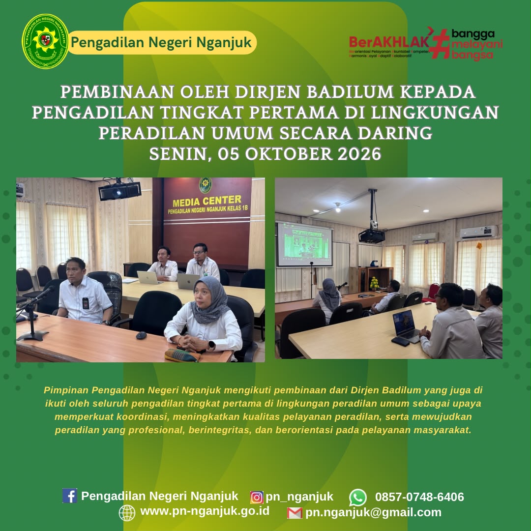 Pimpinan Pengadilan Negeri Nganjuk Mengikuti Pembinaan Dirjen Badilum Secara Daring